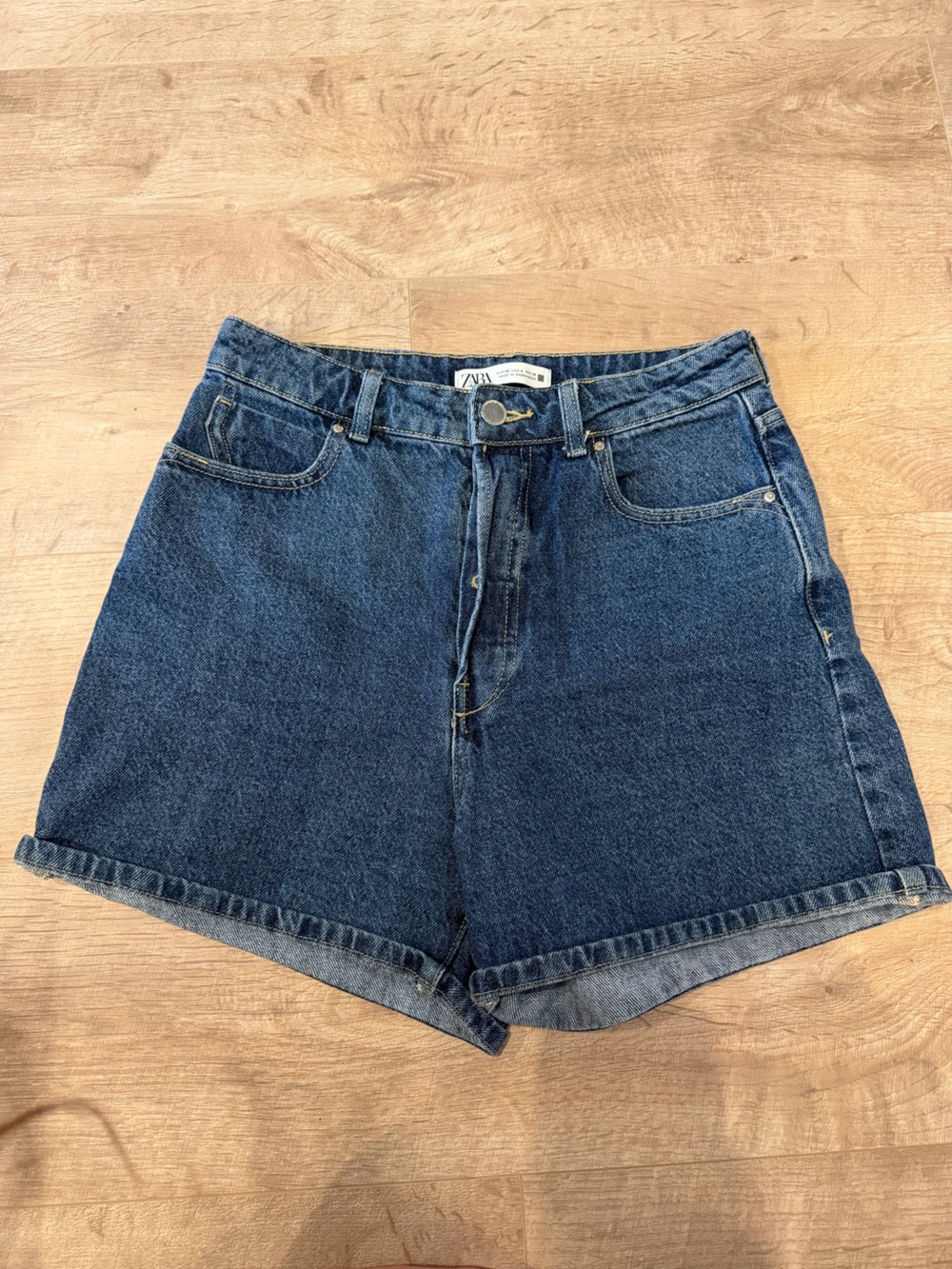 Zara Dark Blue Denim High-Waist Shorts